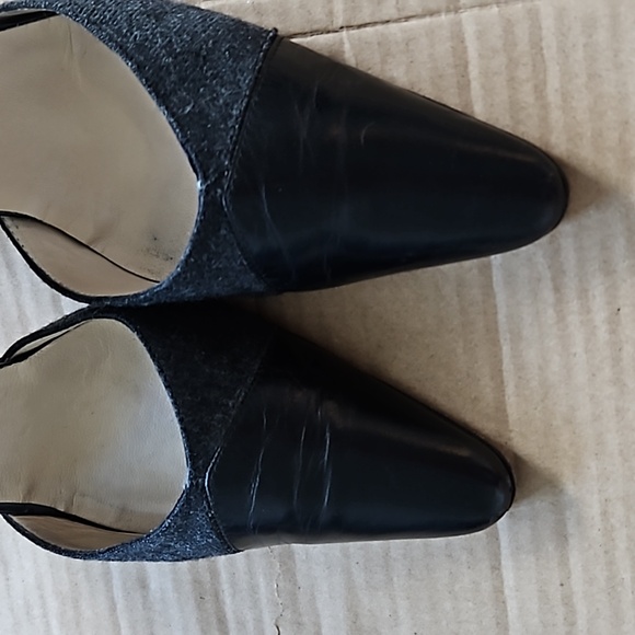 Manolo Blahnik black leather wool pointed toe pumps-38.5